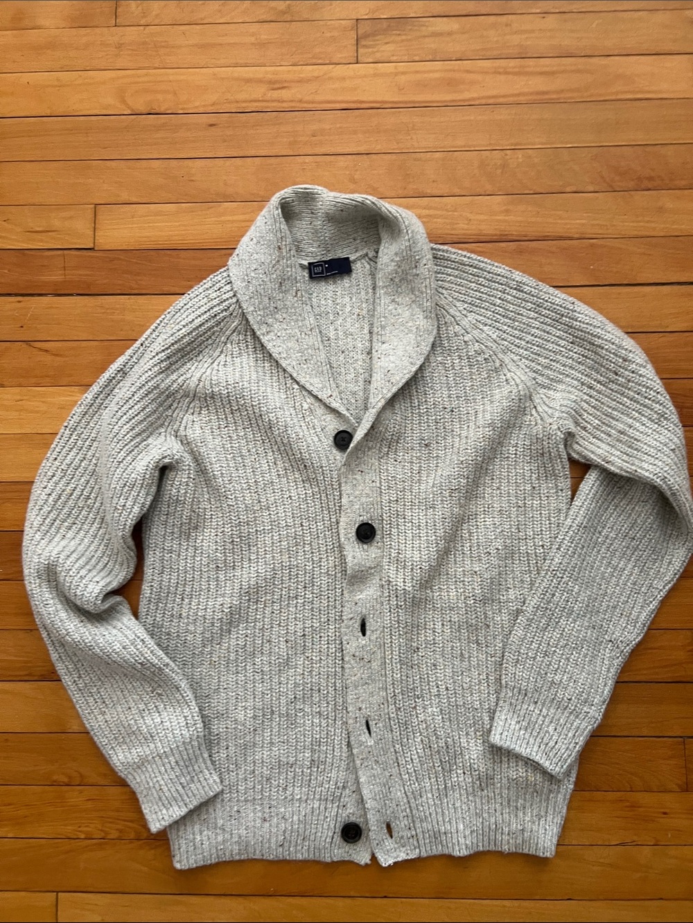 GAP- Men's Shawl Collar Button-Front Sweater Cardigan - Light Heather Gray. M